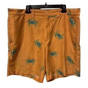 Liquid Flow Men’s 42 Orange Blue Crab Print Golf Hybrid‎ Board Activity Shorts